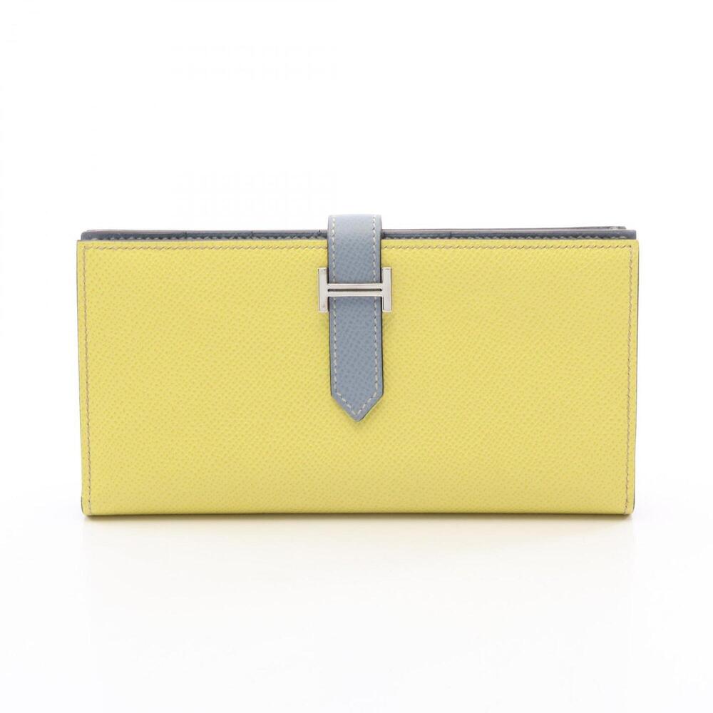 Hermes Bearn Soufflé Blue Lin Bi-fold Long Wallet, Veau Epsom Leather, Women'...